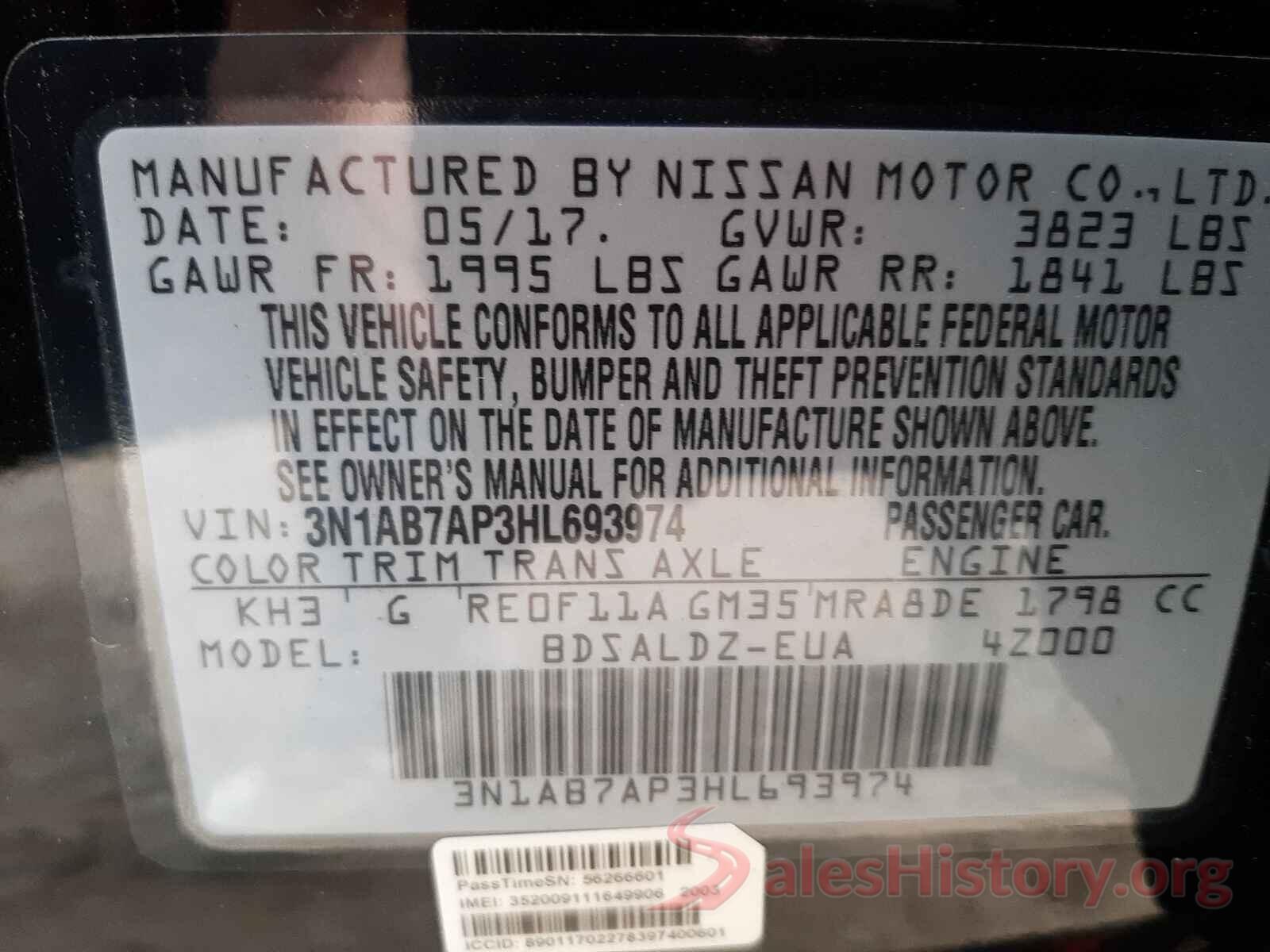 3N1AB7AP3HL693974 2017 NISSAN SENTRA