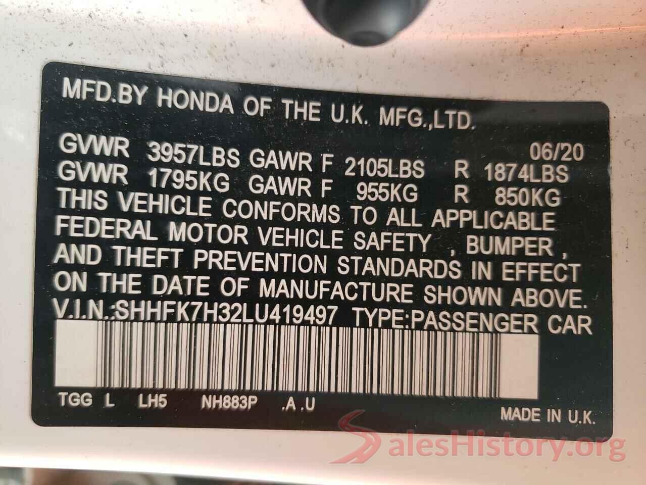 SHHFK7H32LU419497 2020 HONDA CIVIC