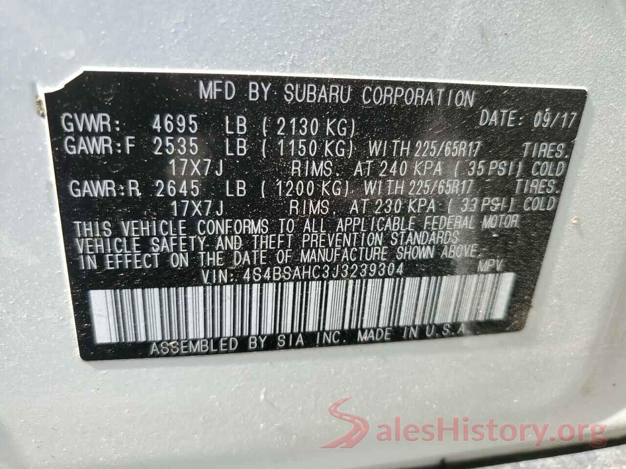 4S4BSAHC3J3239304 2018 SUBARU OUTBACK