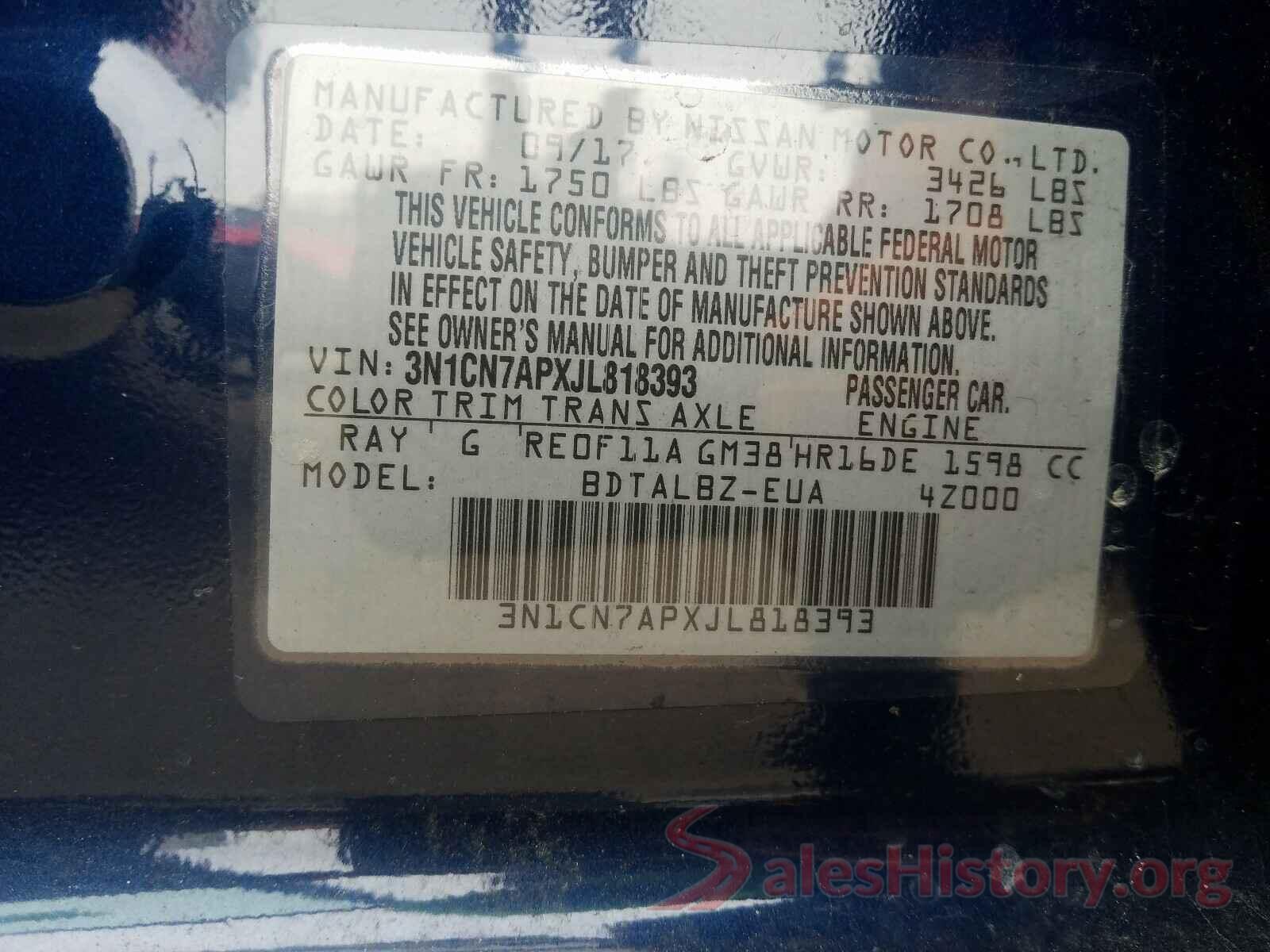 3N1CN7APXJL818393 2018 NISSAN VERSA