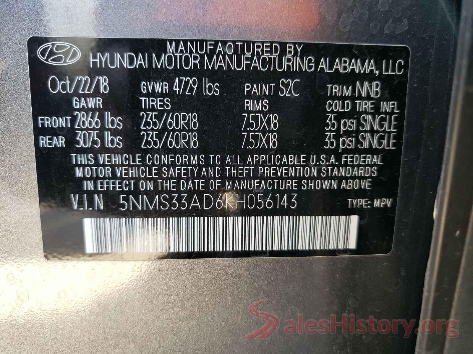 5NMS33AD6KH056143 2019 HYUNDAI SANTA FE