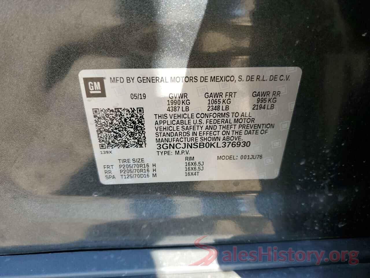 3GNCJNSB0KL376930 2019 CHEVROLET TRAX