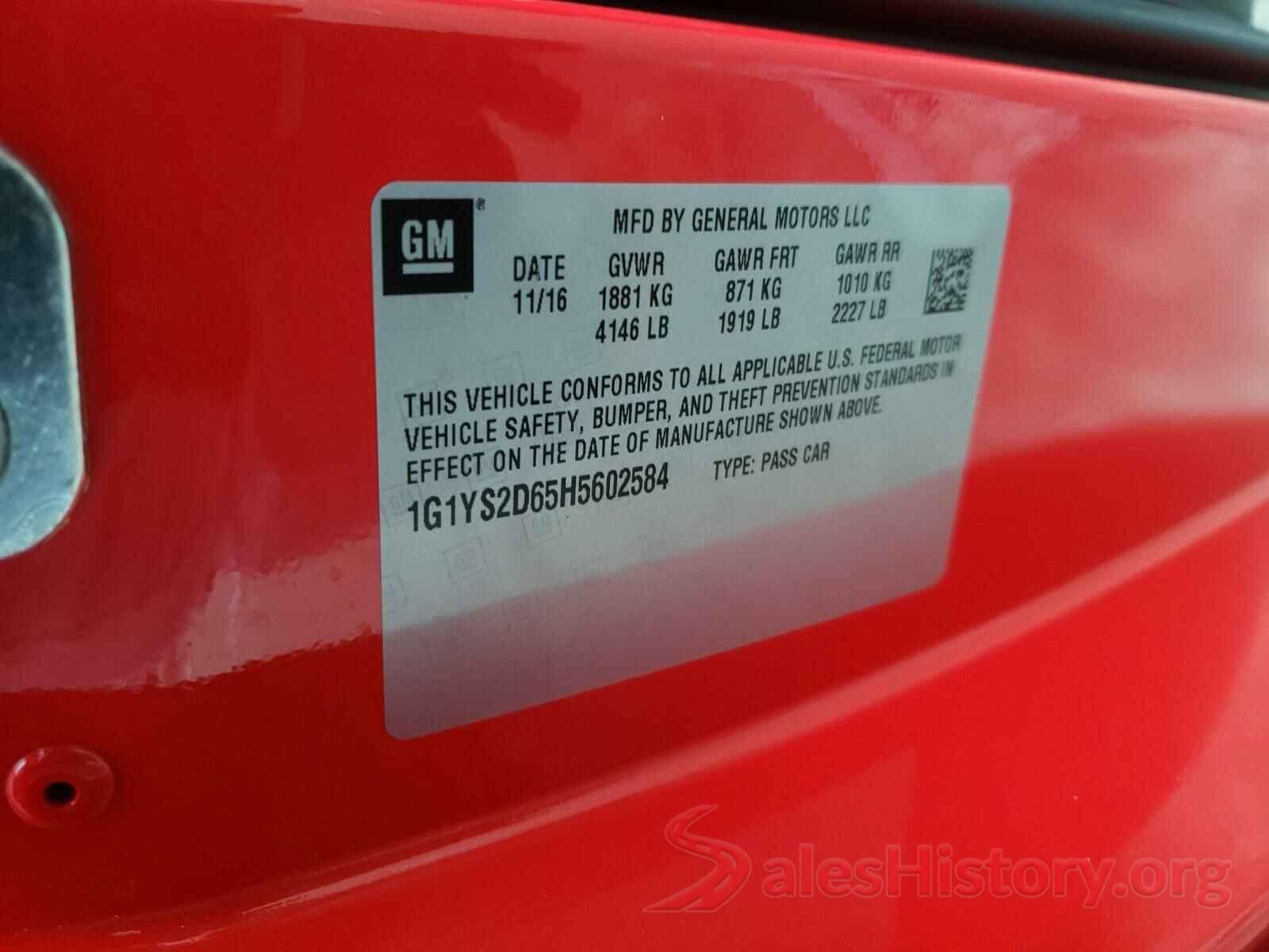 1G1YS2D65H5602584 2017 CHEVROLET CORVETTE