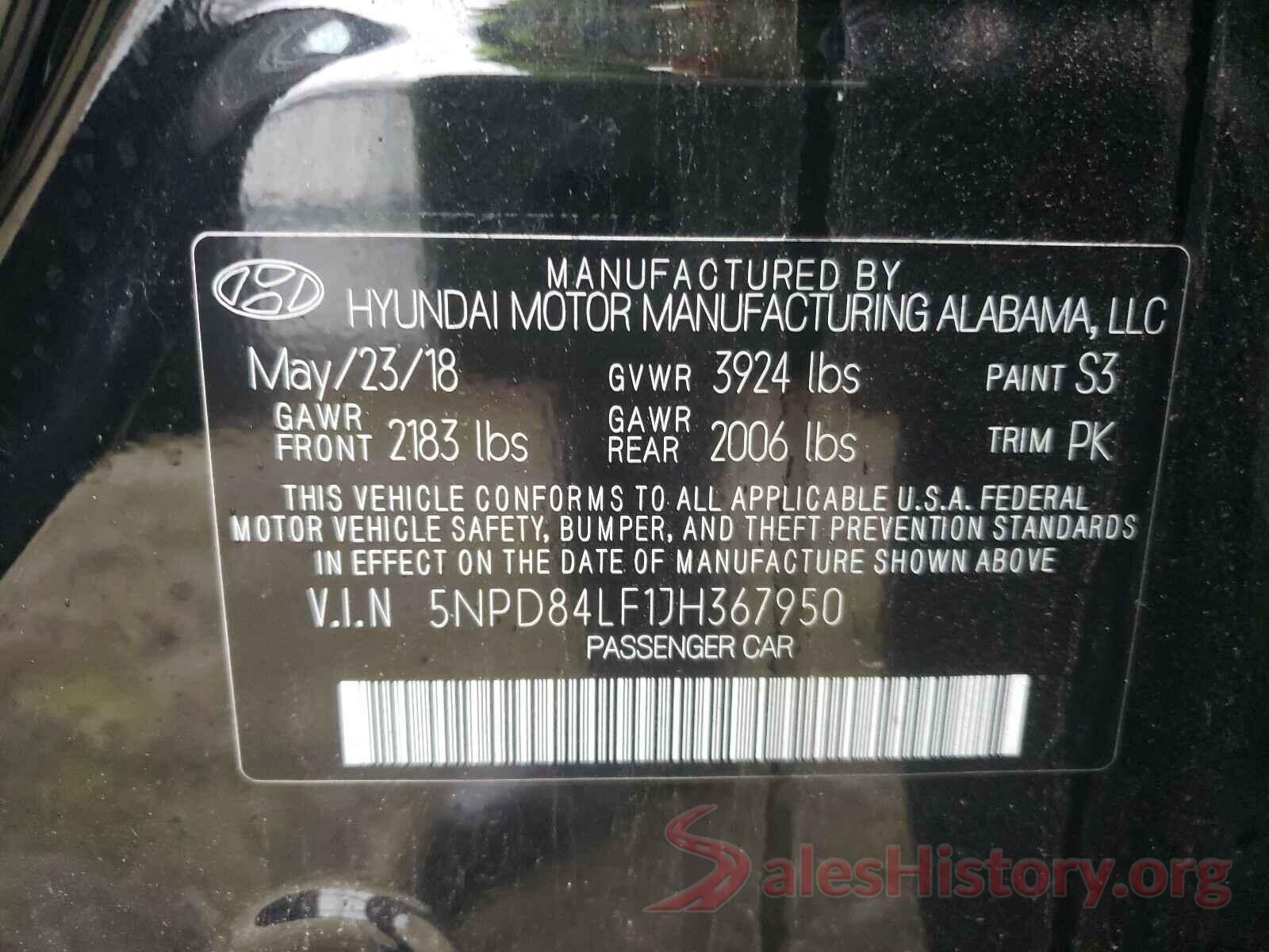 5NPD84LF1JH367950 2018 HYUNDAI ELANTRA