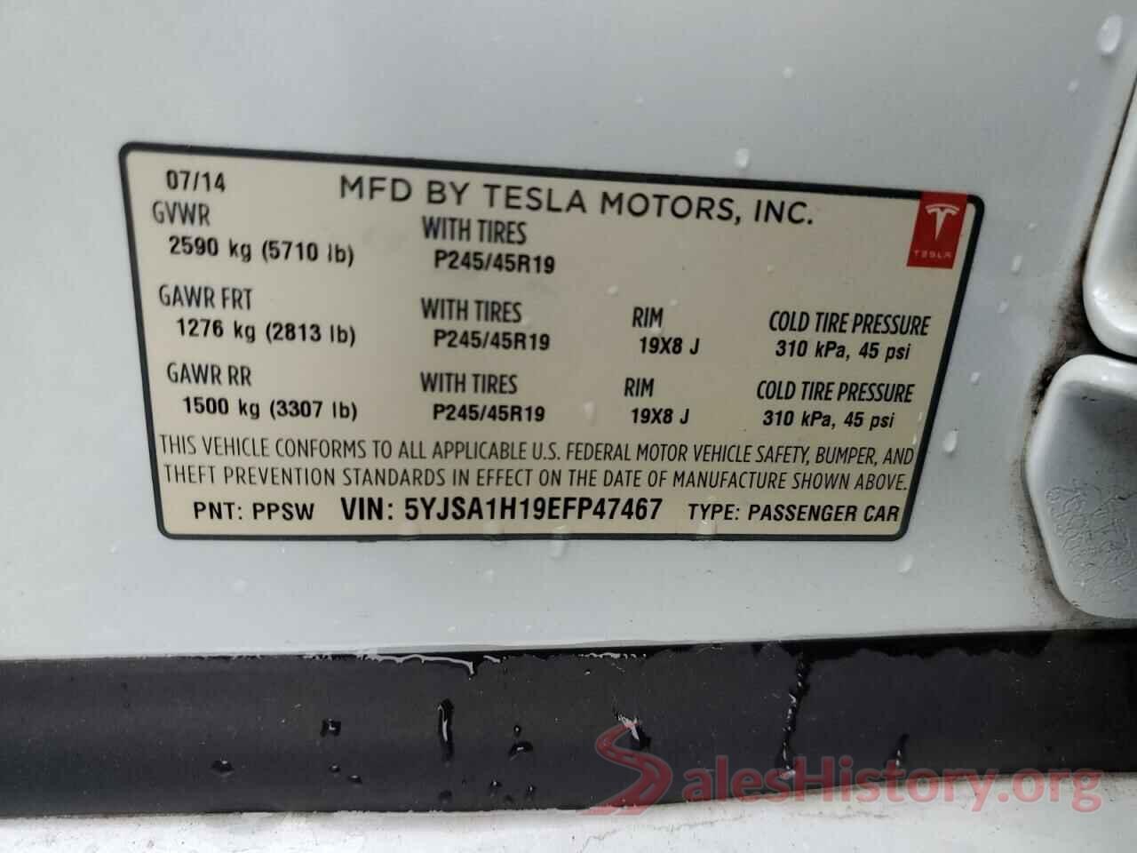 5YJSA1H19EFP47467 2014 TESLA MODEL S