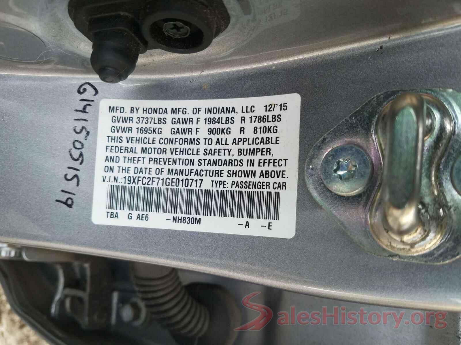 19XFC2F71GE010717 2016 HONDA CIVIC