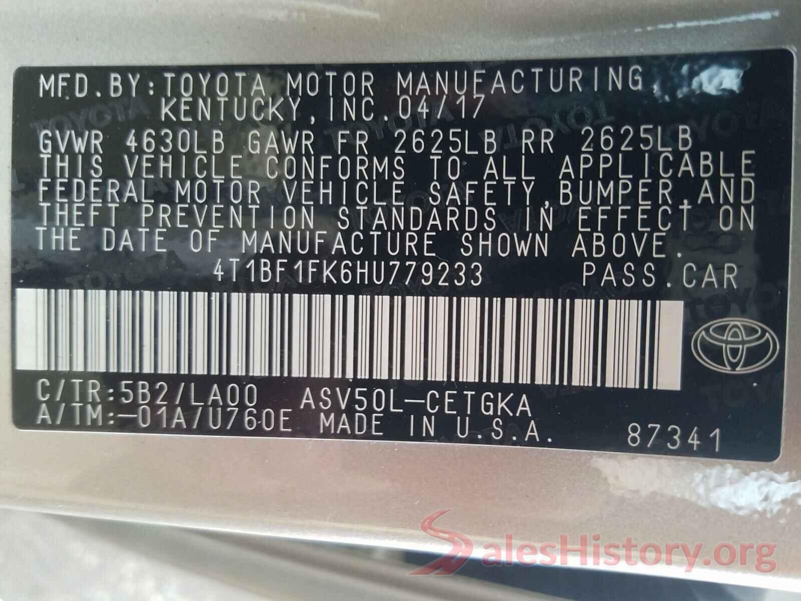 4T1BF1FK6HU779233 2017 TOYOTA CAMRY