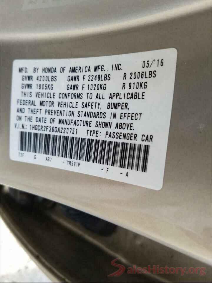 1HGCR2F36GA220751 2016 HONDA ACCORD