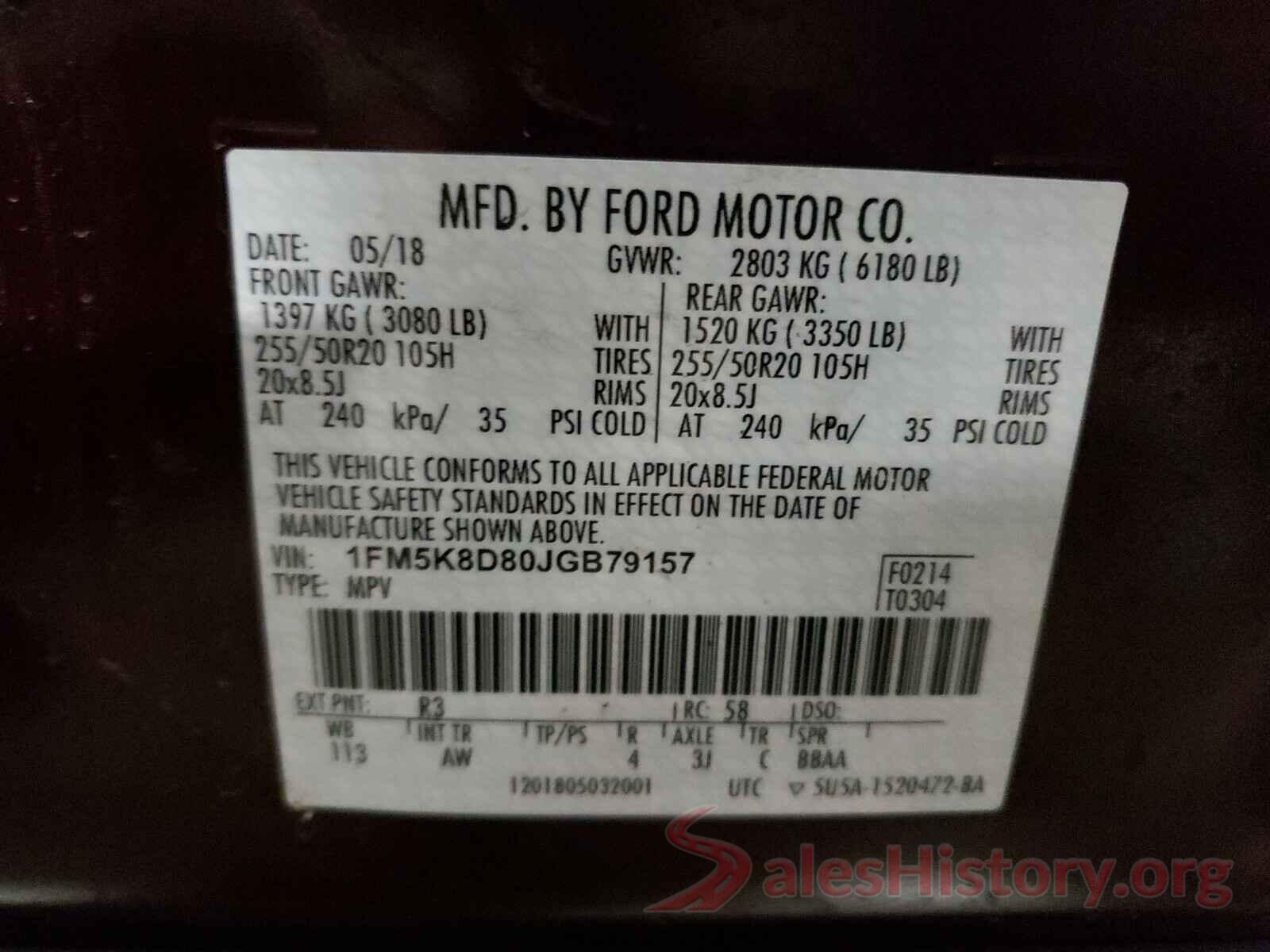 1FM5K8D80JGB79157 2018 FORD EXPLORER