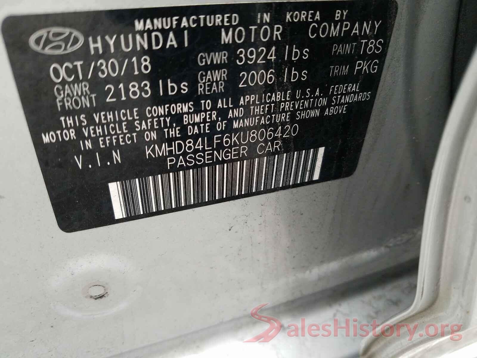 KMHD84LF6KU806420 2019 HYUNDAI ELANTRA