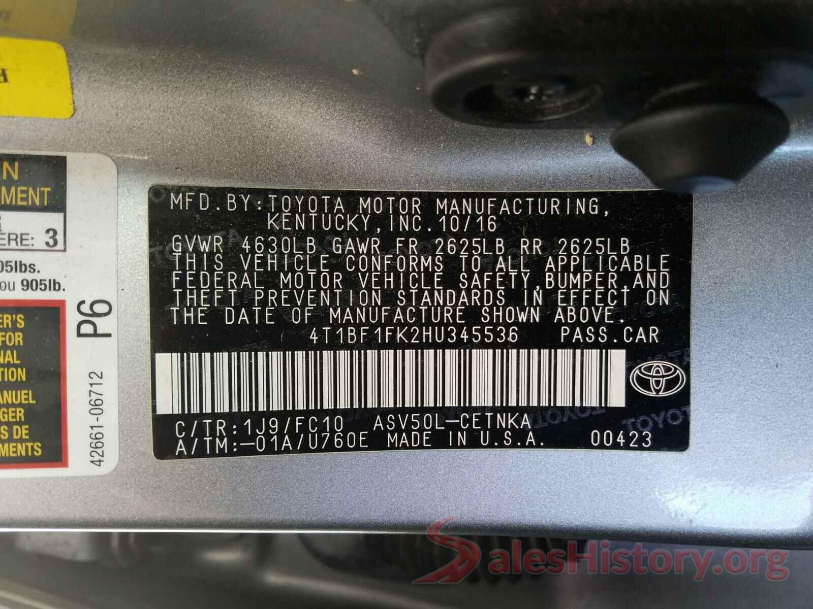 4T1BF1FK2HU345536 2017 TOYOTA CAMRY