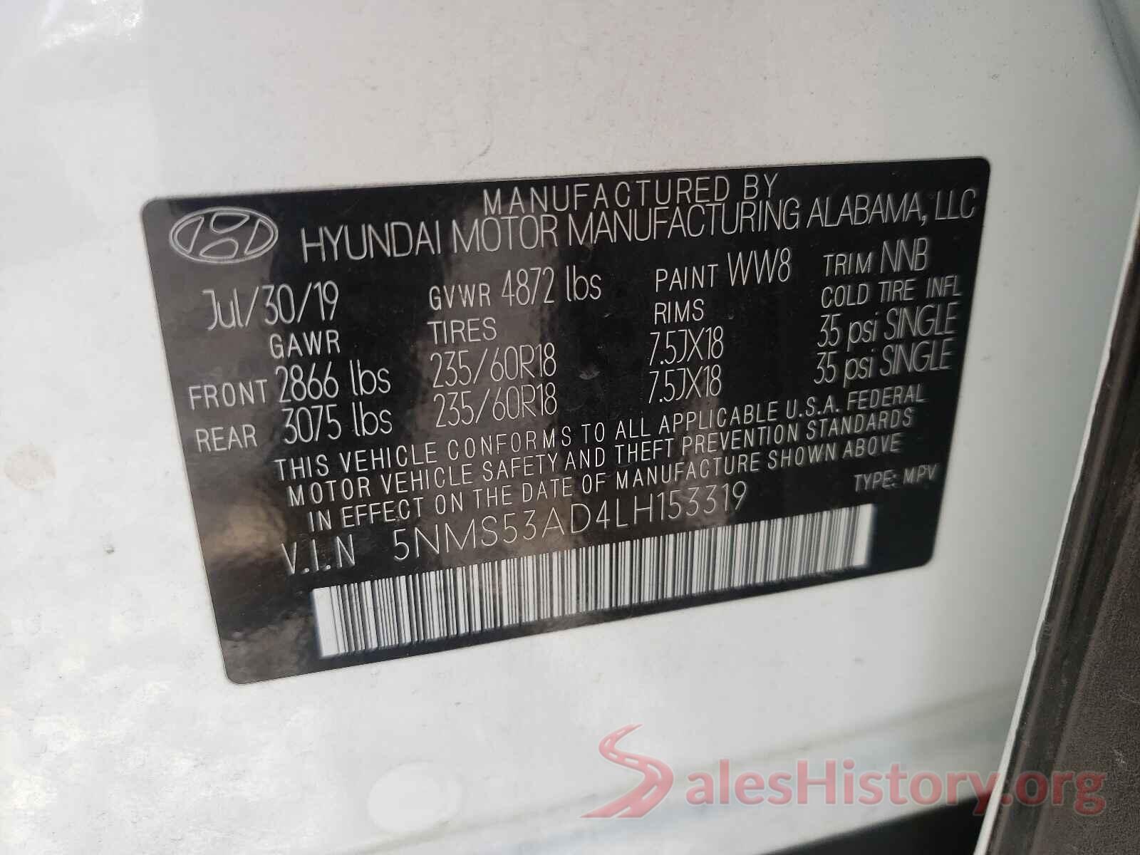 5NMS53AD4LH153319 2020 HYUNDAI SANTA FE