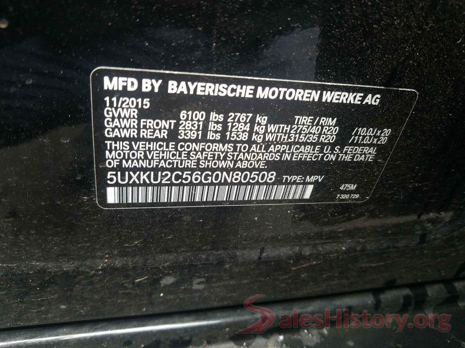 5UXKU2C56G0N80508 2016 BMW X6