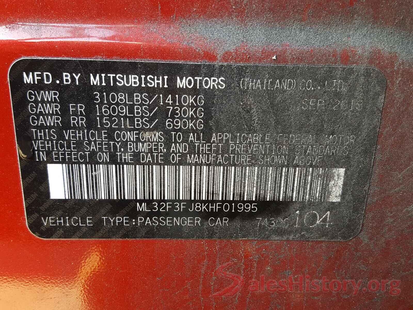 ML32F3FJ8KHF01995 2019 MITSUBISHI MIRAGE