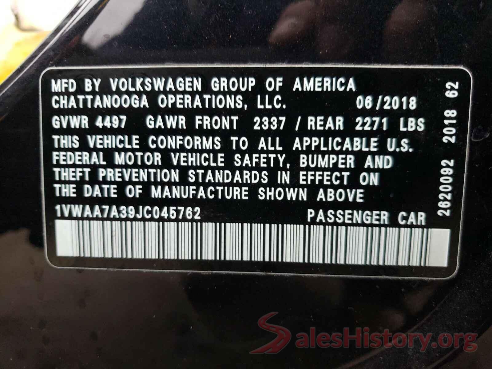 1VWAA7A39JC045762 2018 VOLKSWAGEN PASSAT