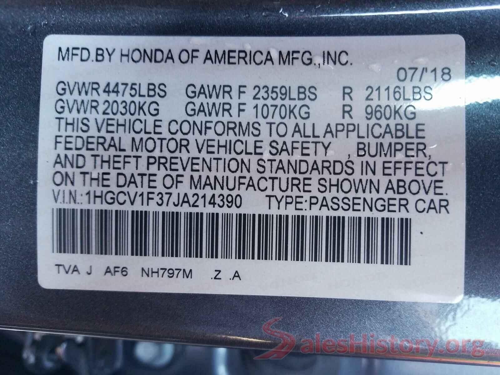 1HGCV1F37JA214390 2018 HONDA ACCORD