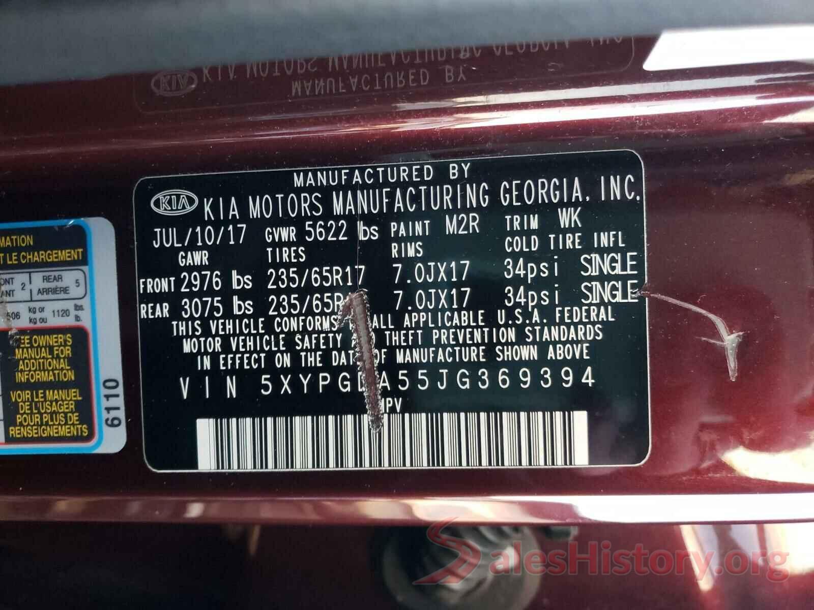 5XYPGDA55JG369394 2018 KIA SORENTO