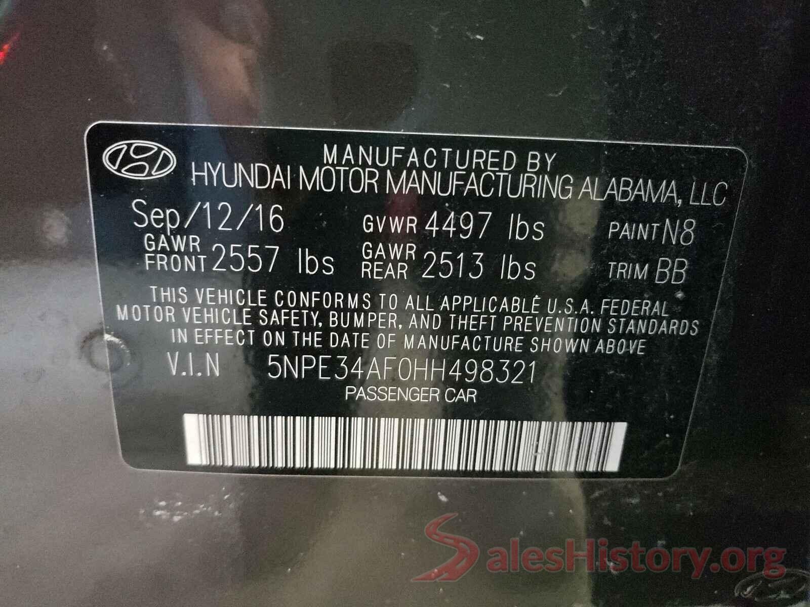 5NPE34AF0HH498321 2017 HYUNDAI SONATA