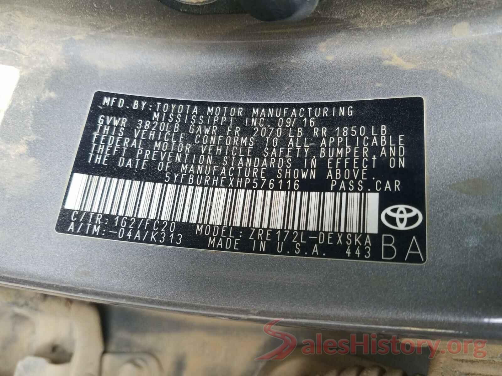 5YFBURHEXHP576116 2017 TOYOTA COROLLA