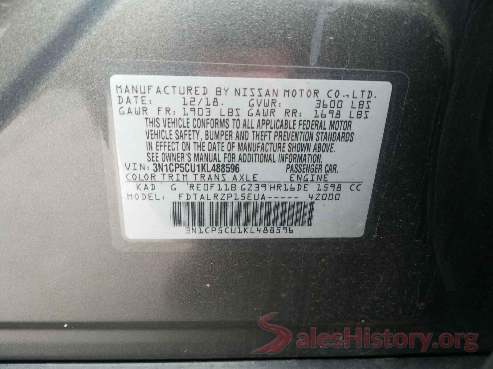 3N1CP5CU1KL488596 2019 NISSAN KICKS