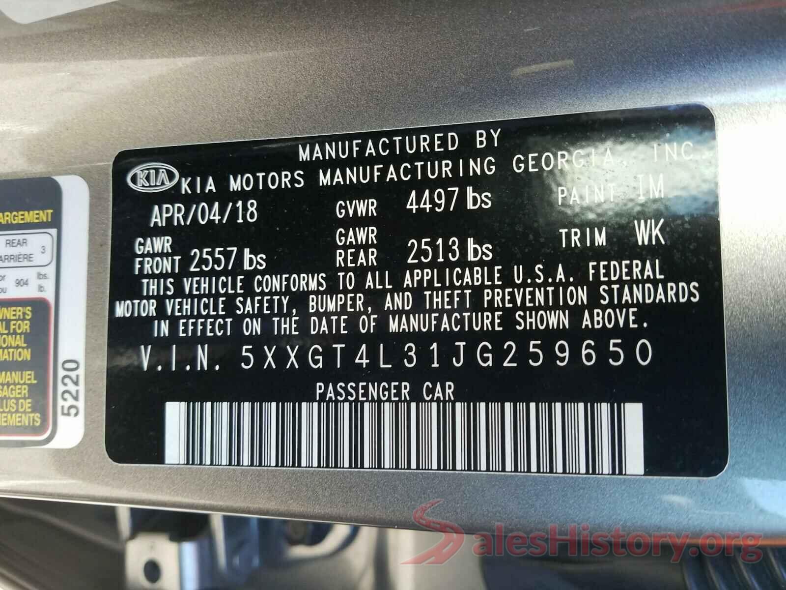 5XXGT4L31JG259650 2018 KIA OPTIMA