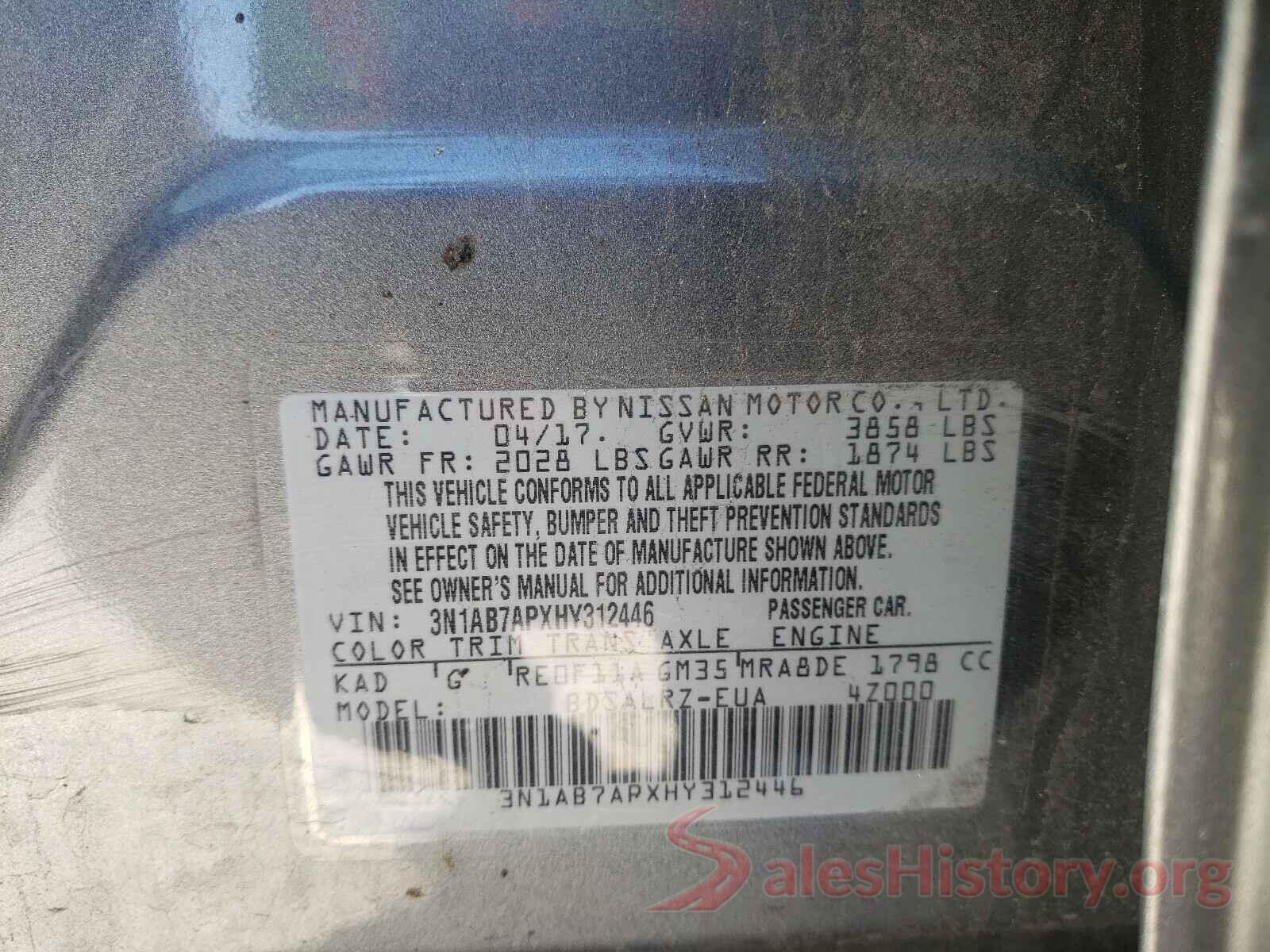 3N1AB7APXHY312446 2017 NISSAN SENTRA