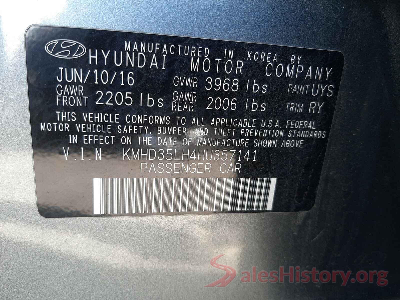 KMHD35LH4HU357141 2017 HYUNDAI ELANTRA