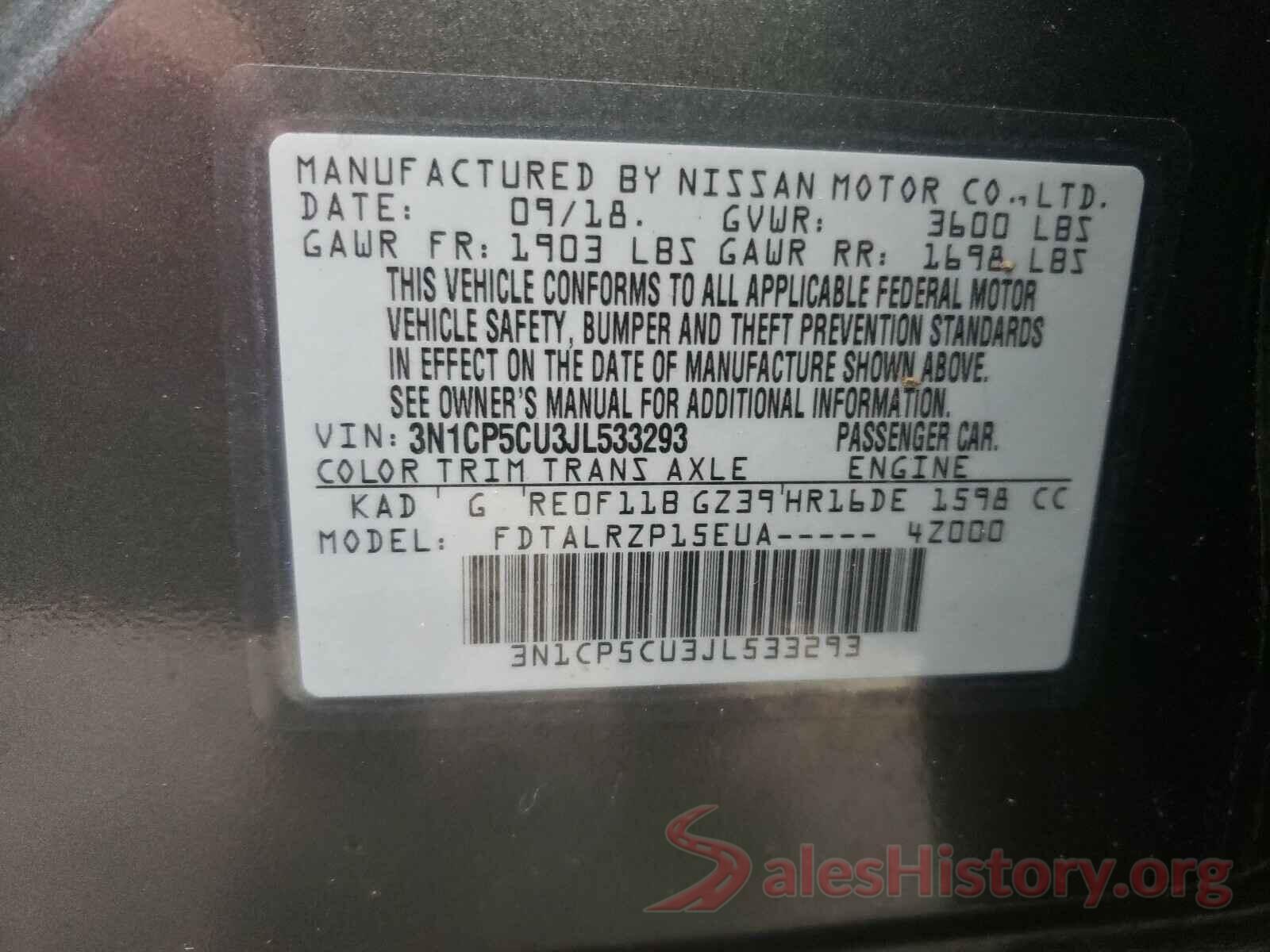 3N1CP5CU3JL533293 2018 NISSAN KICKS