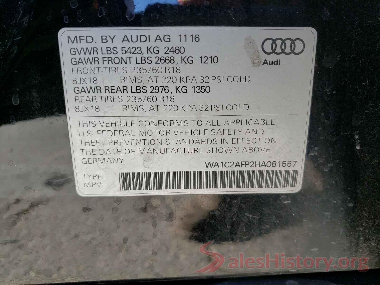 WA1C2AFP2HA081567 2017 AUDI Q5