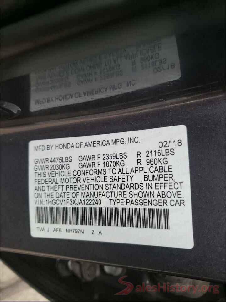 1HGCV1F3XJA122240 2018 HONDA ACCORD