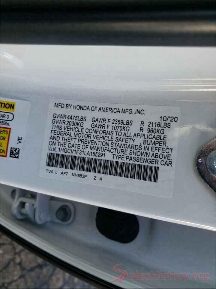 1HGCV1F31LA155291 2020 HONDA ACCORD