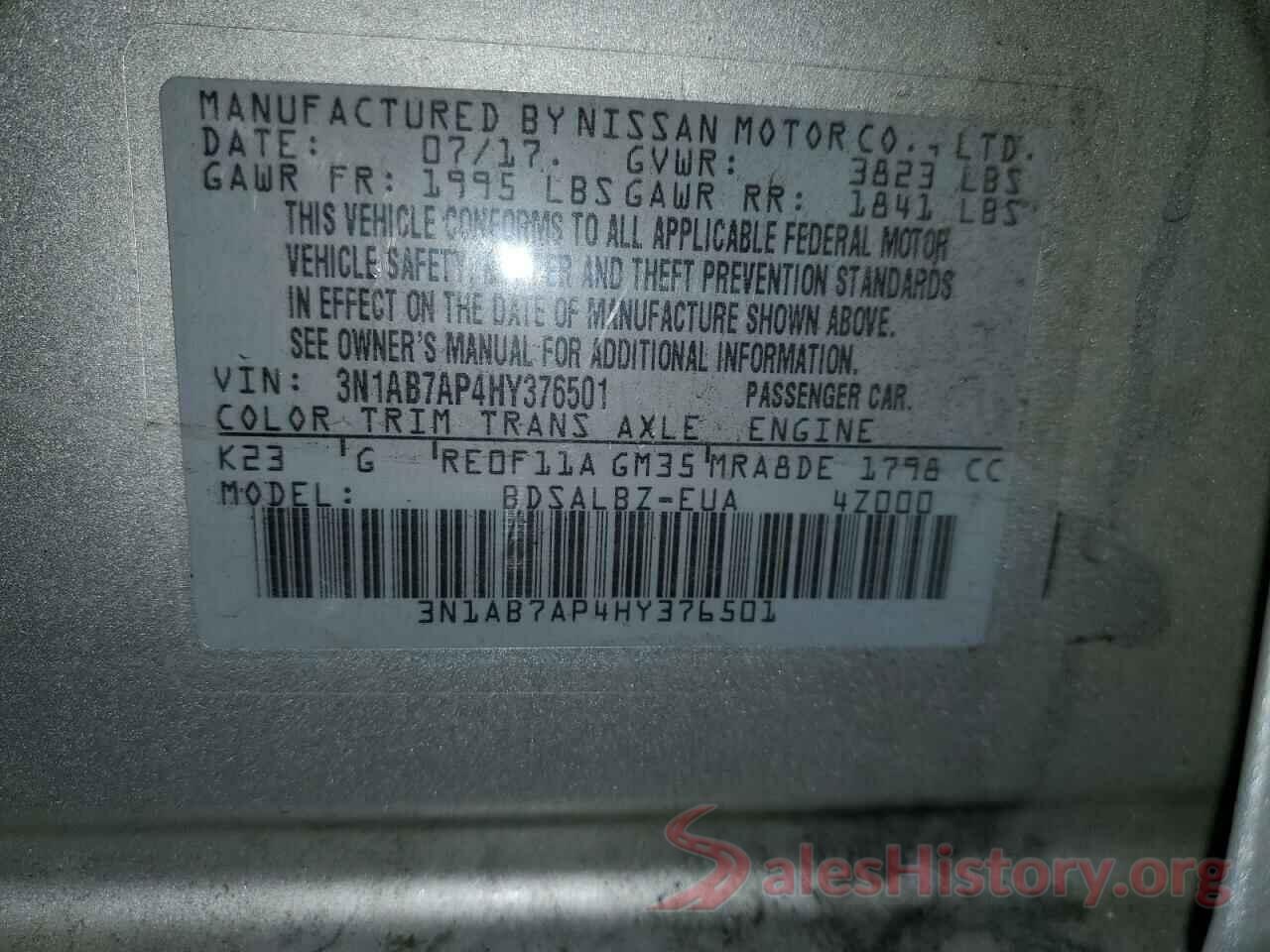 3N1AB7AP4HY376501 2017 NISSAN SENTRA