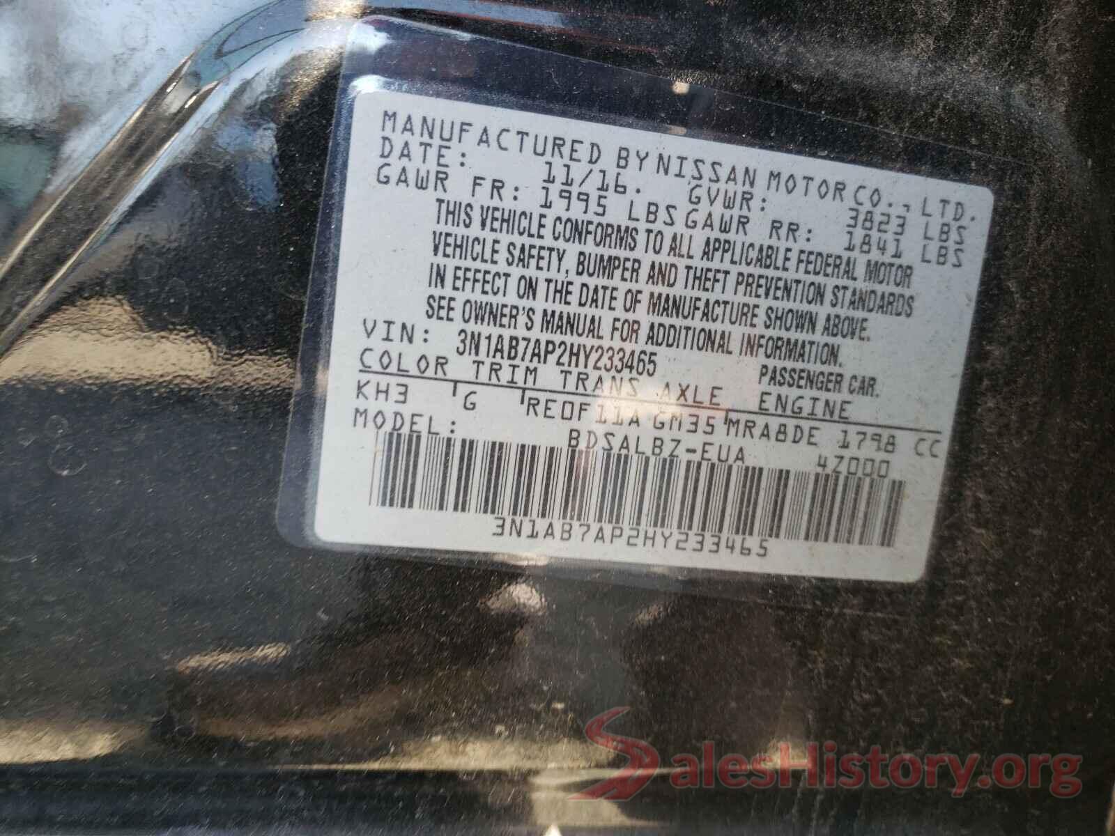 3N1AB7AP2HY233465 2017 NISSAN SENTRA