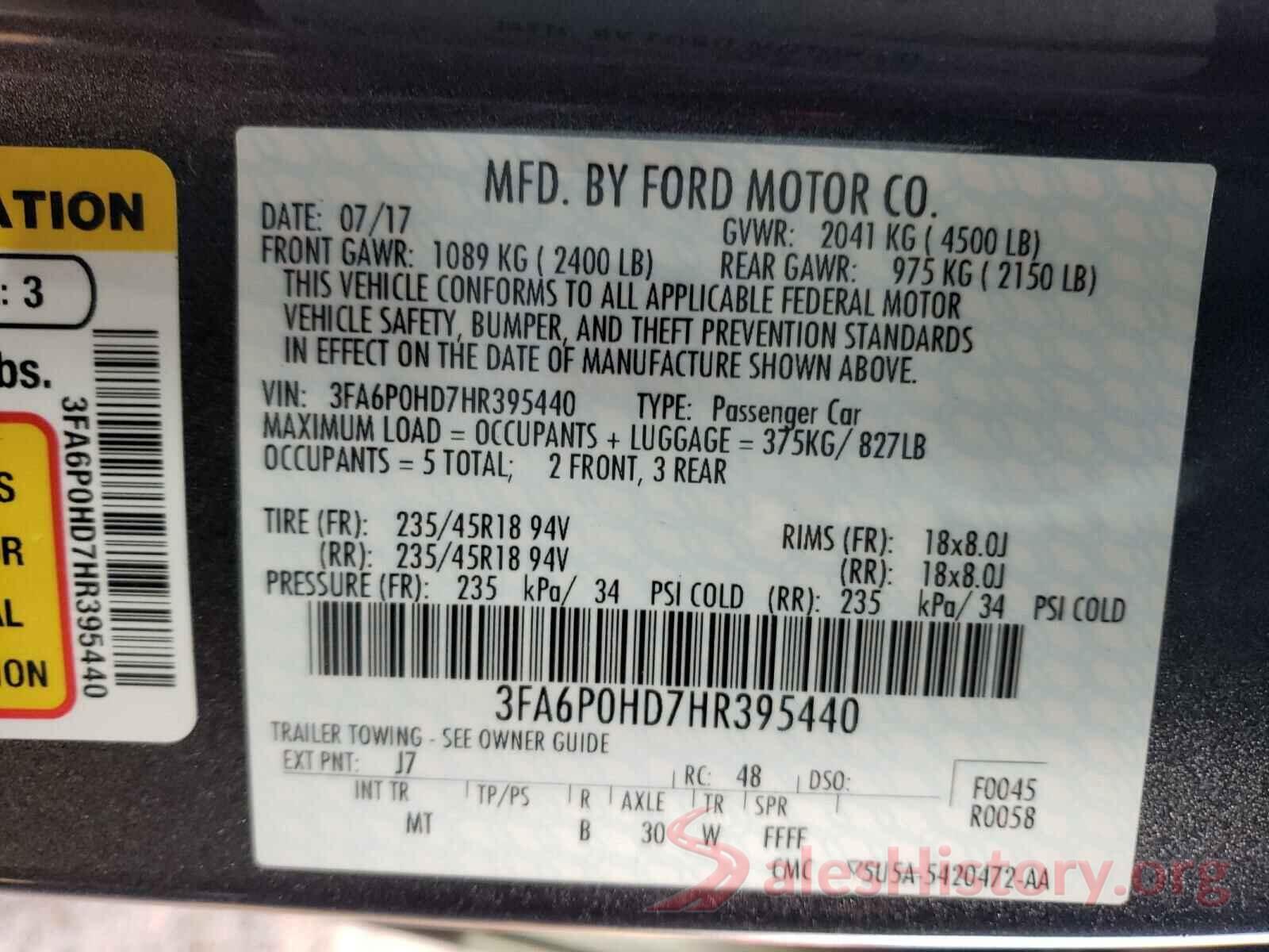 3FA6P0HD7HR395440 2017 FORD FUSION