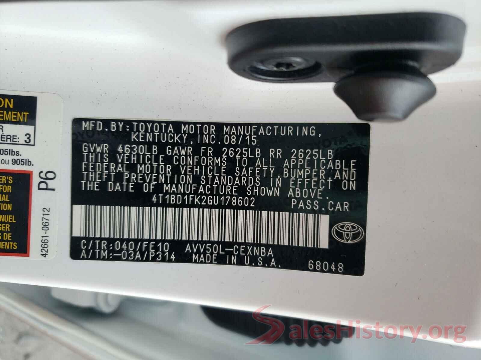 4T1BD1FK2GU178602 2016 TOYOTA CAMRY