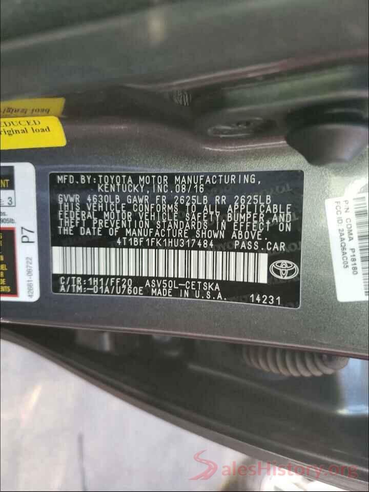 4T1BF1FK1HU317484 2017 TOYOTA CAMRY