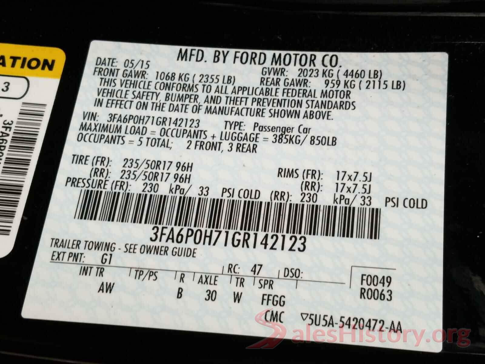 3FA6P0H71GR142123 2016 FORD FUSION