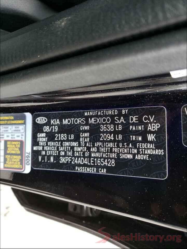 3KPF24AD4LE165428 2020 KIA FORTE