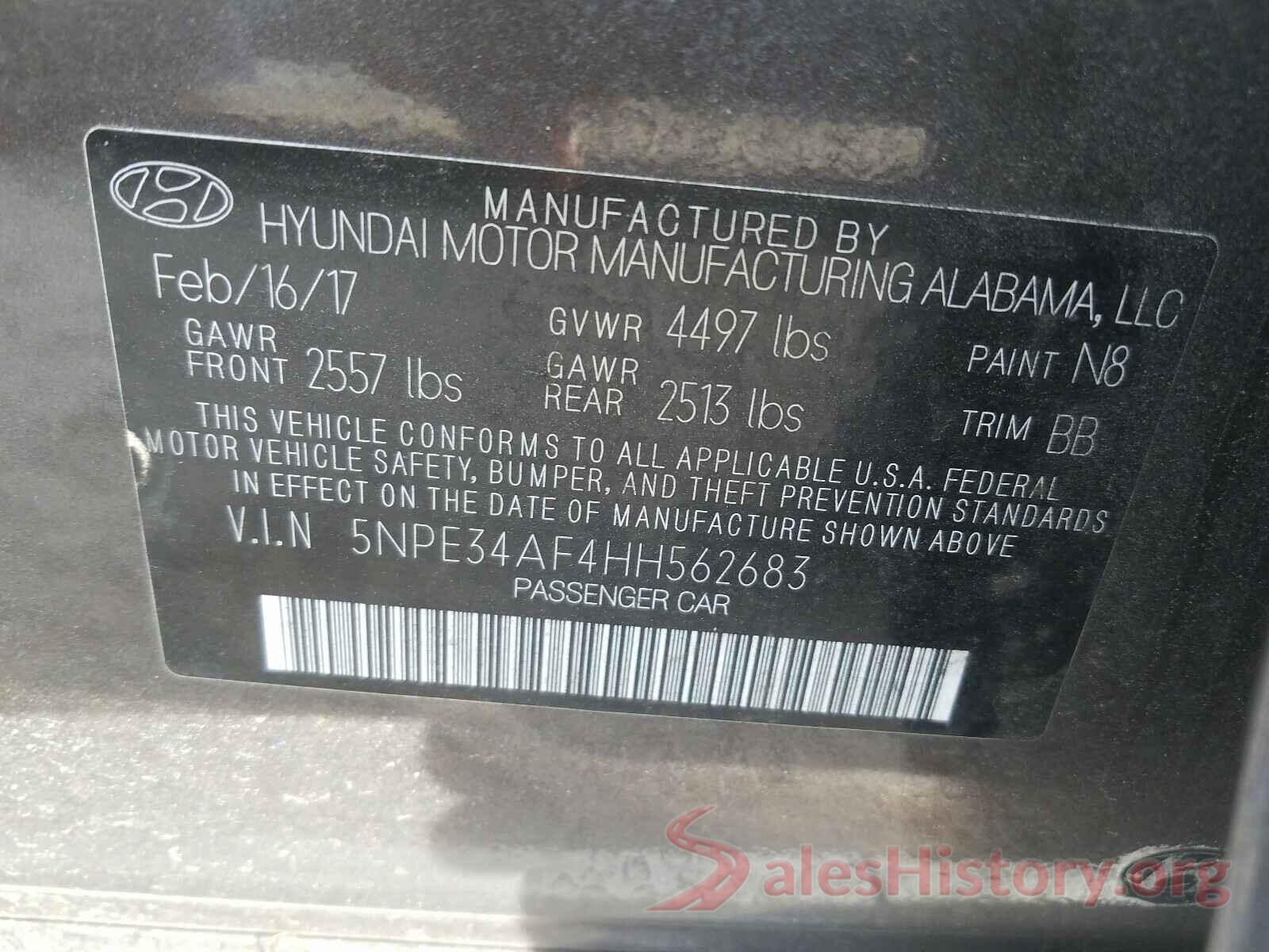 5NPE34AF4HH562683 2017 HYUNDAI SONATA