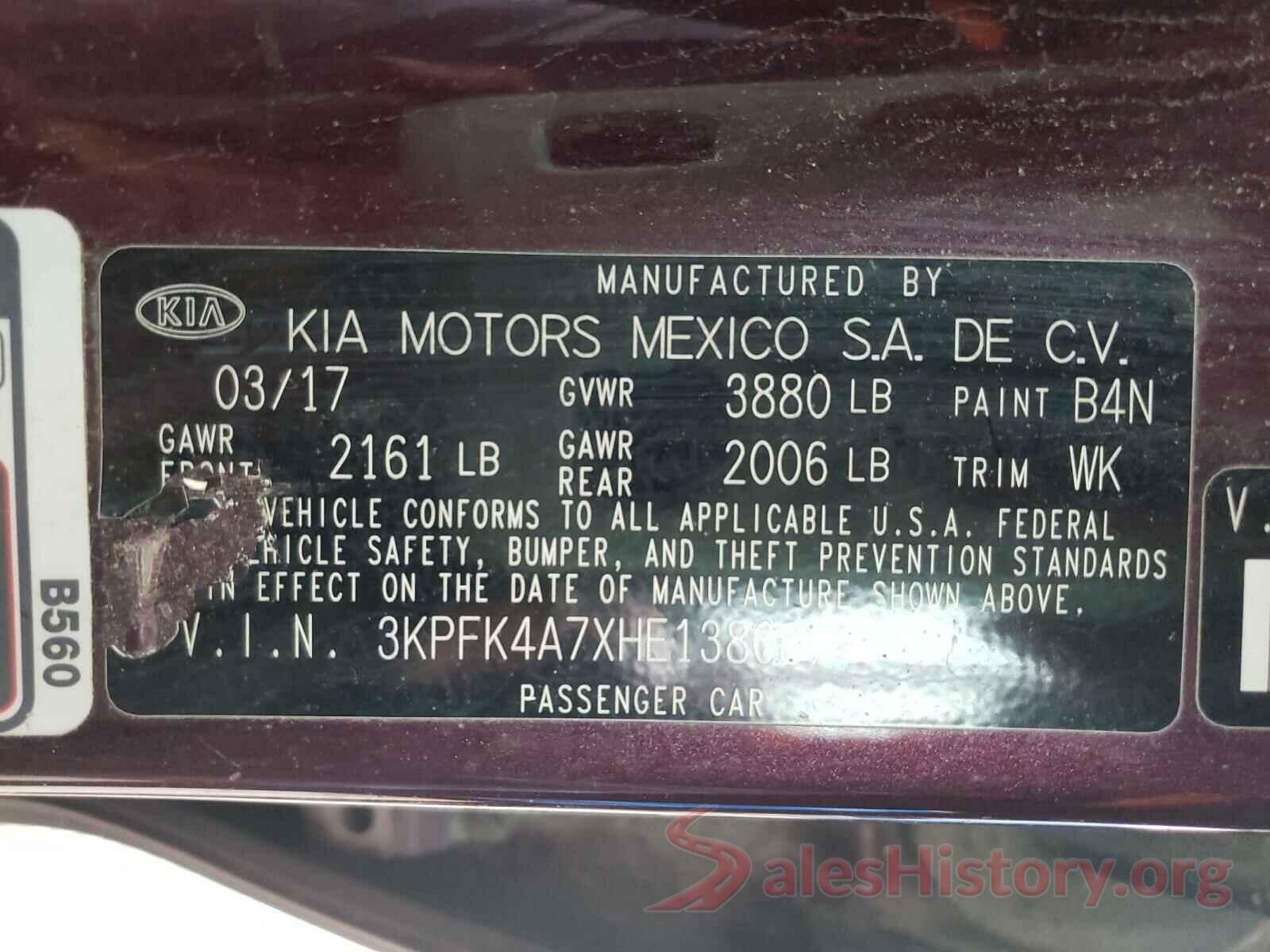 3KPFK4A7XHE138087 2017 KIA FORTE