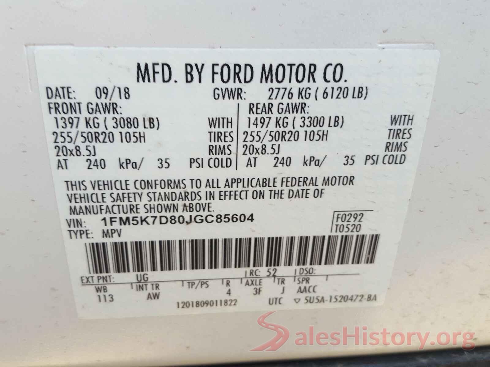 1FM5K7D80JGC85604 2018 FORD EXPLORER