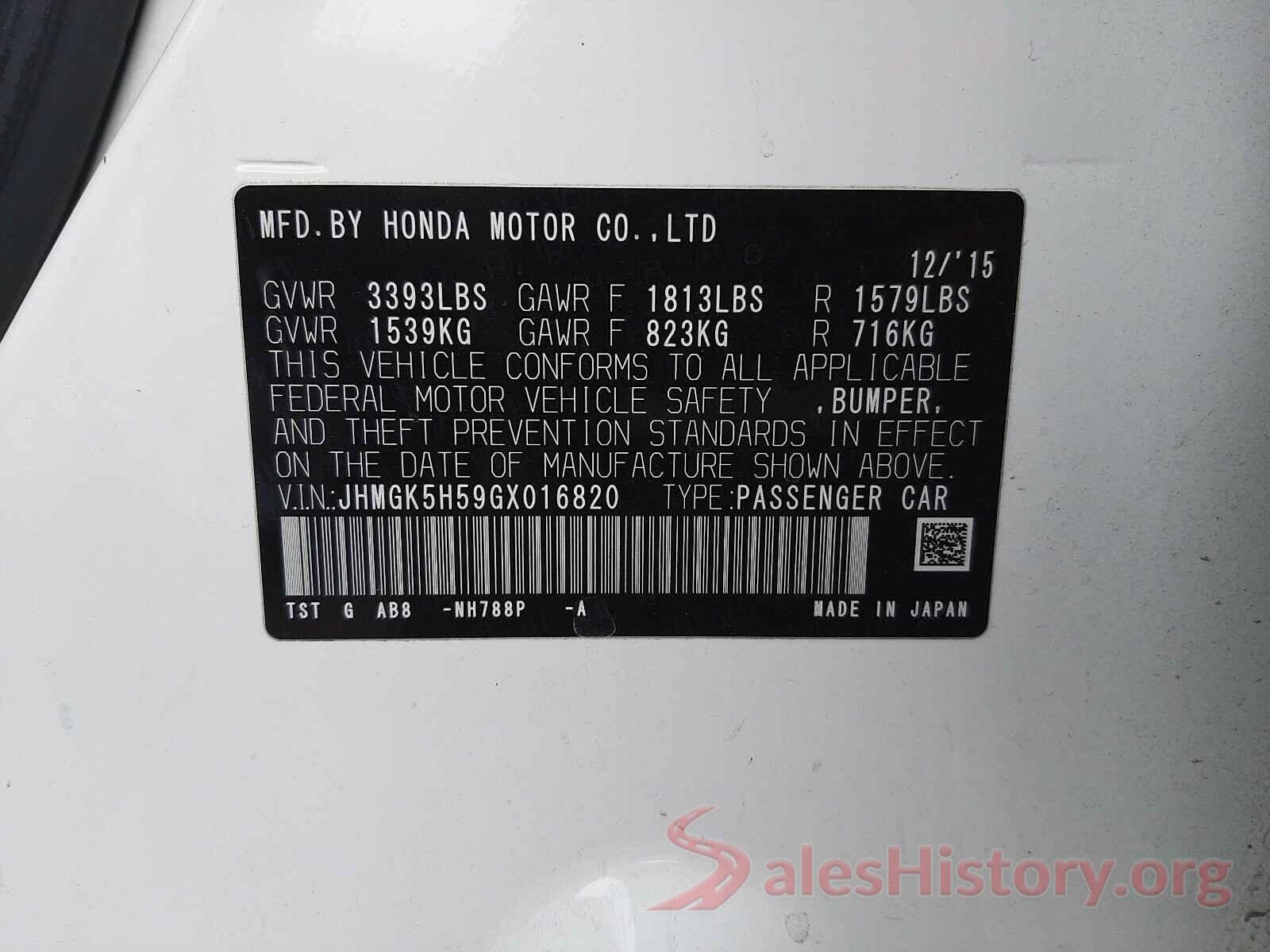 JHMGK5H59GX016820 2016 HONDA FIT