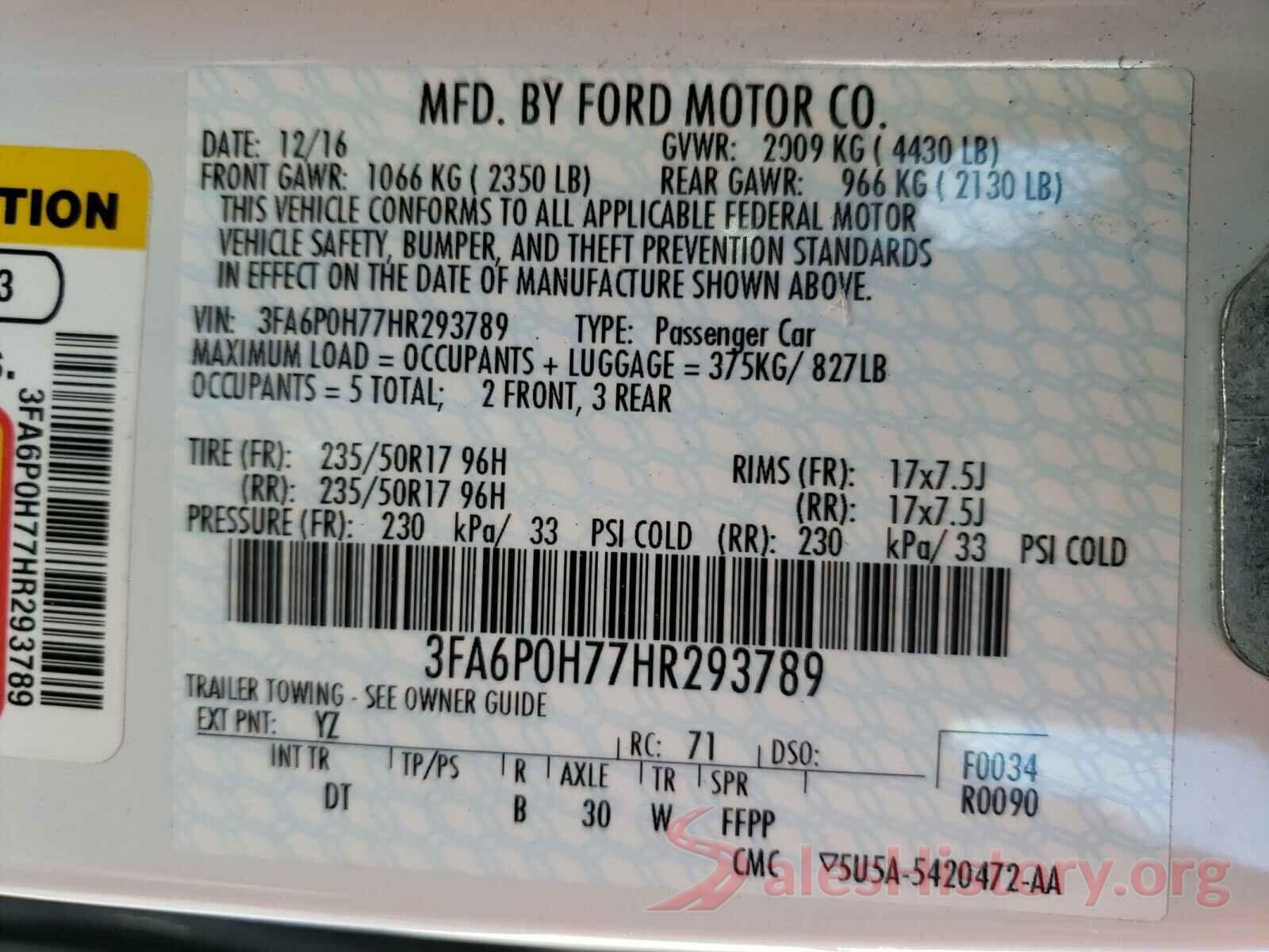 3FA6P0H77HR293789 2017 FORD FUSION