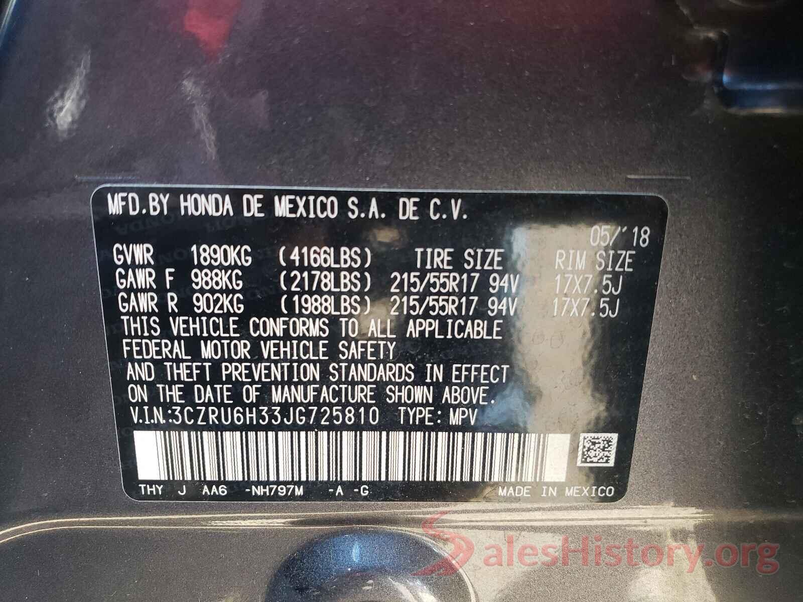 3CZRU6H33JG725810 2018 HONDA HR-V