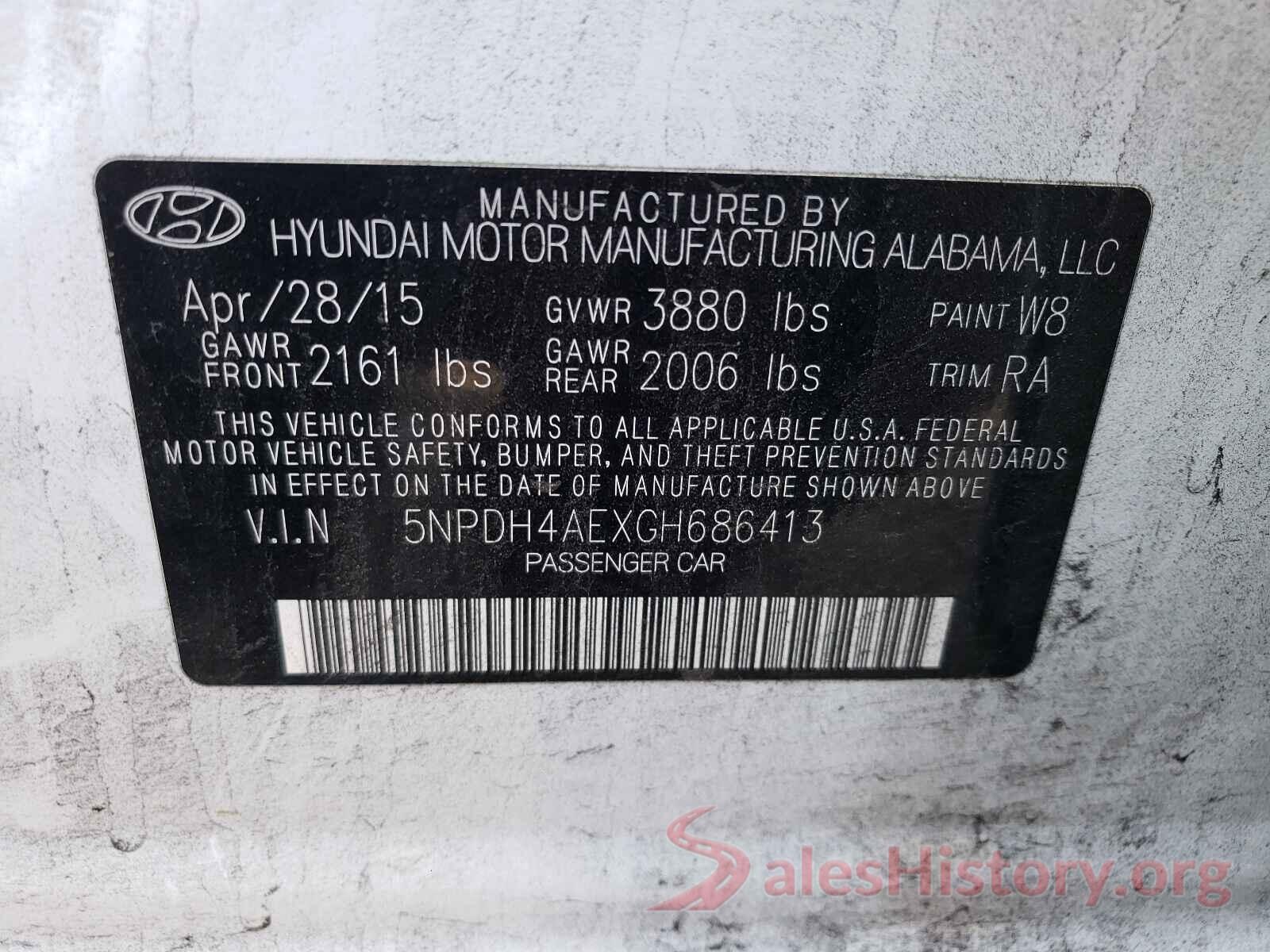 5NPDH4AEXGH686413 2016 HYUNDAI ELANTRA