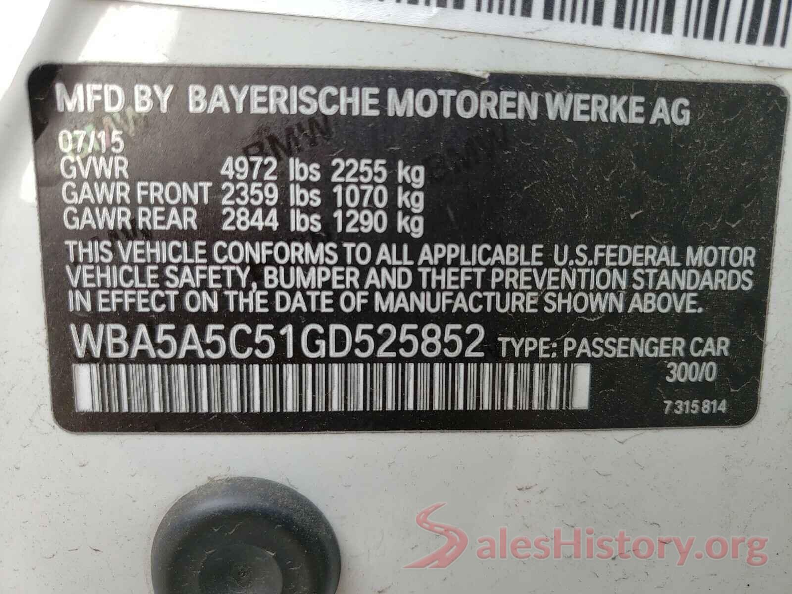 WBA5A5C51GD525852 2016 BMW 5 SERIES