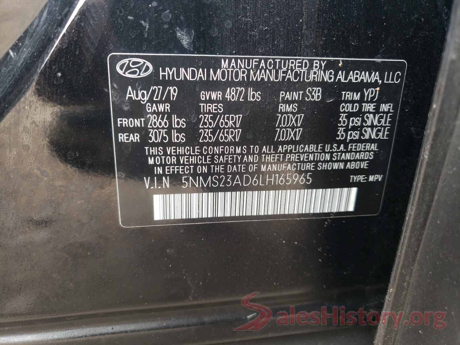 5NMS23AD6LH165965 2020 HYUNDAI SANTA FE