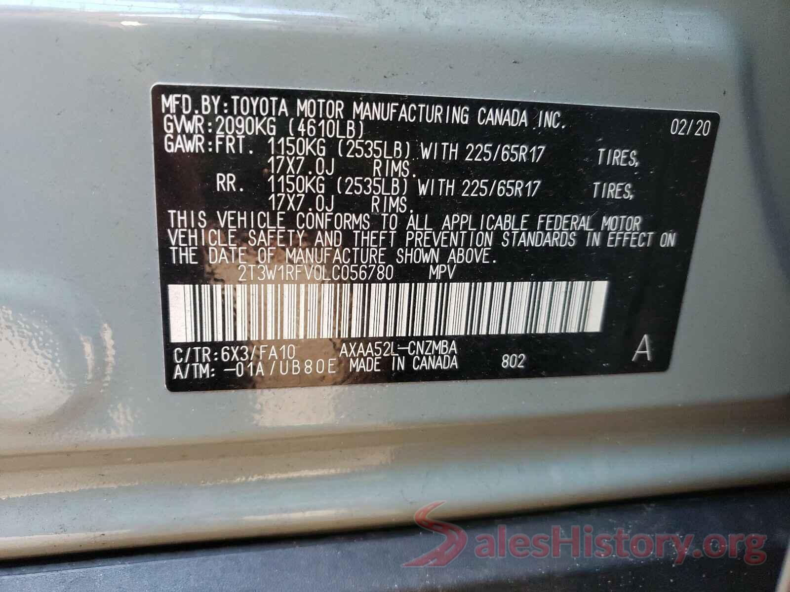 2T3W1RFV0LC056780 2020 TOYOTA RAV4