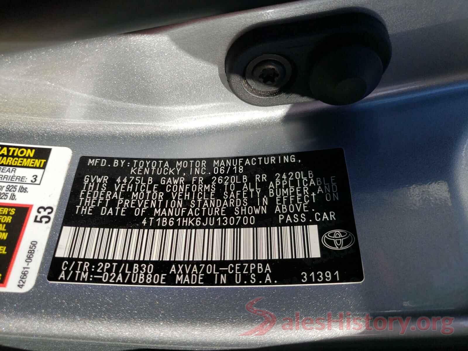 4T1B61HK6JU130700 2018 TOYOTA CAMRY