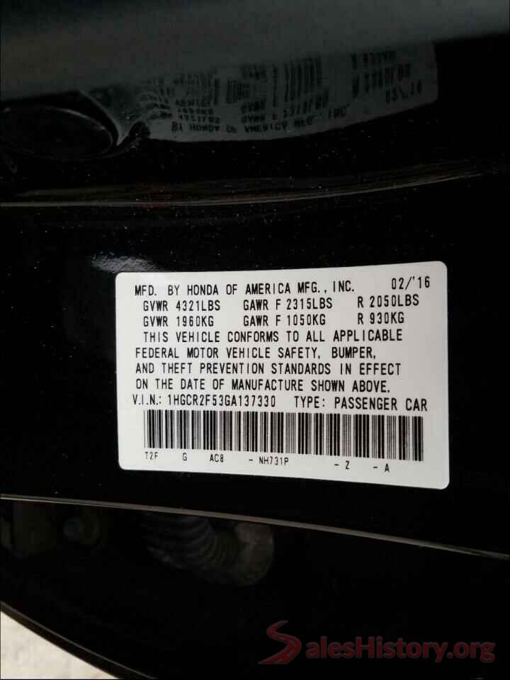 1HGCR2F53GA137330 2016 HONDA ACCORD